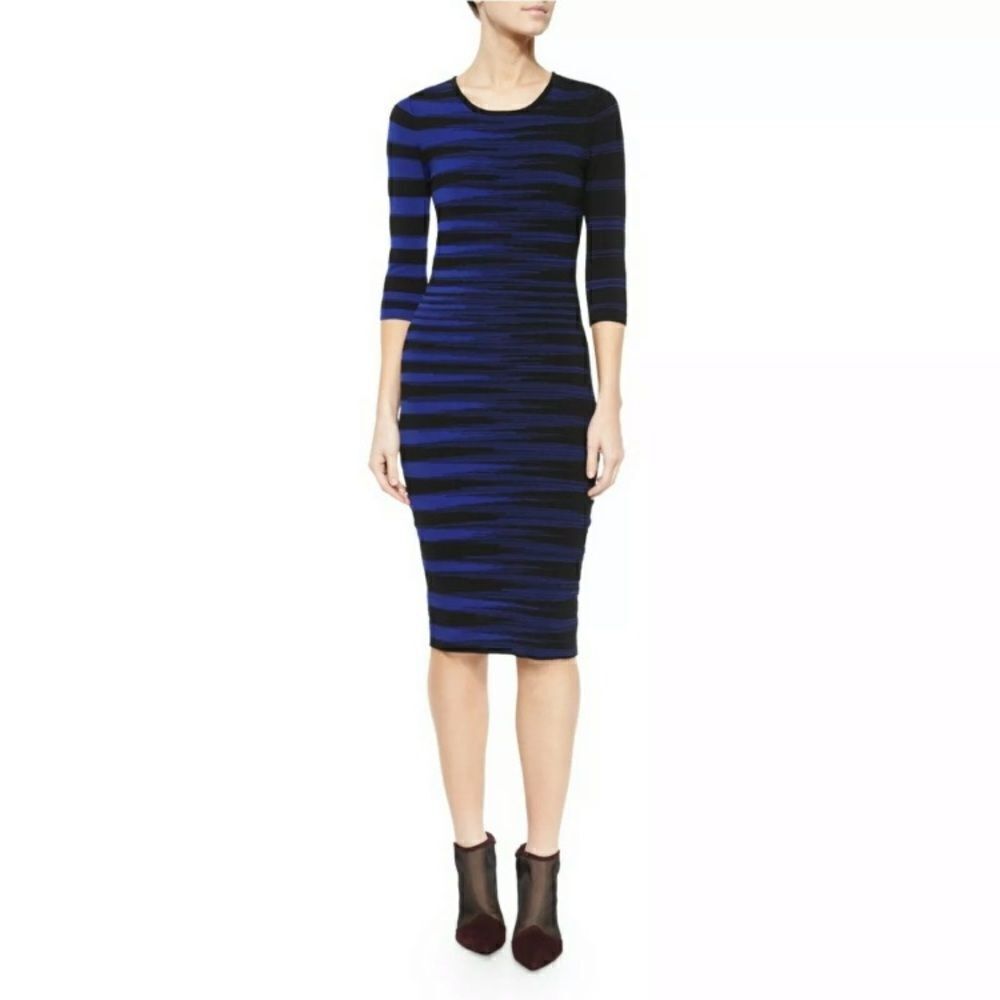 OHNE TITEL 3/4 Sleeve Knit Sweater Knee Dress Striped Bodycon